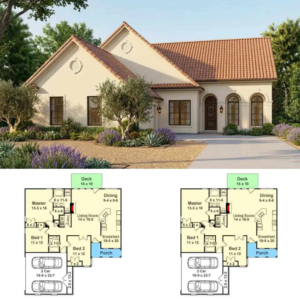 French Country Ranch House Plan with Split Bedrooms