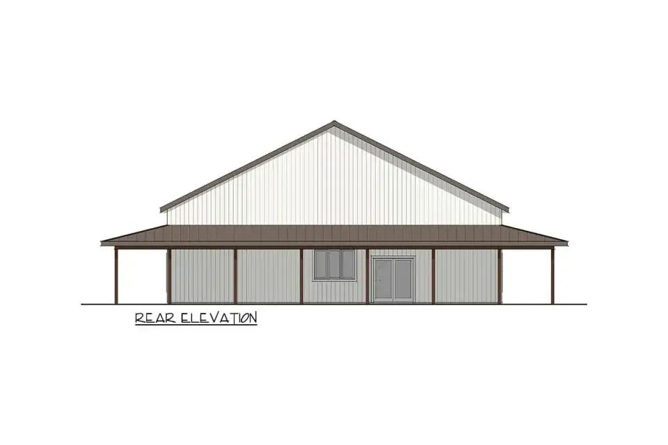 Plan 405135FDC twilight rendering with warm interior light visible through clerestory windows porch lantern fixtures glowing along the wrap-around covered porch and silhouetted timber porch columns against evening sky