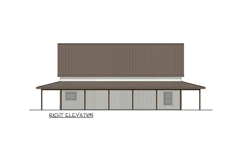 Plan 405135FDC aerial three-quarter view showing the full wrap-around porch footprint relationship to the central rectangular gable form and 1856 sq ft of covered outdoor living wrapping the entire 2500 sq ft single-story floor plan
