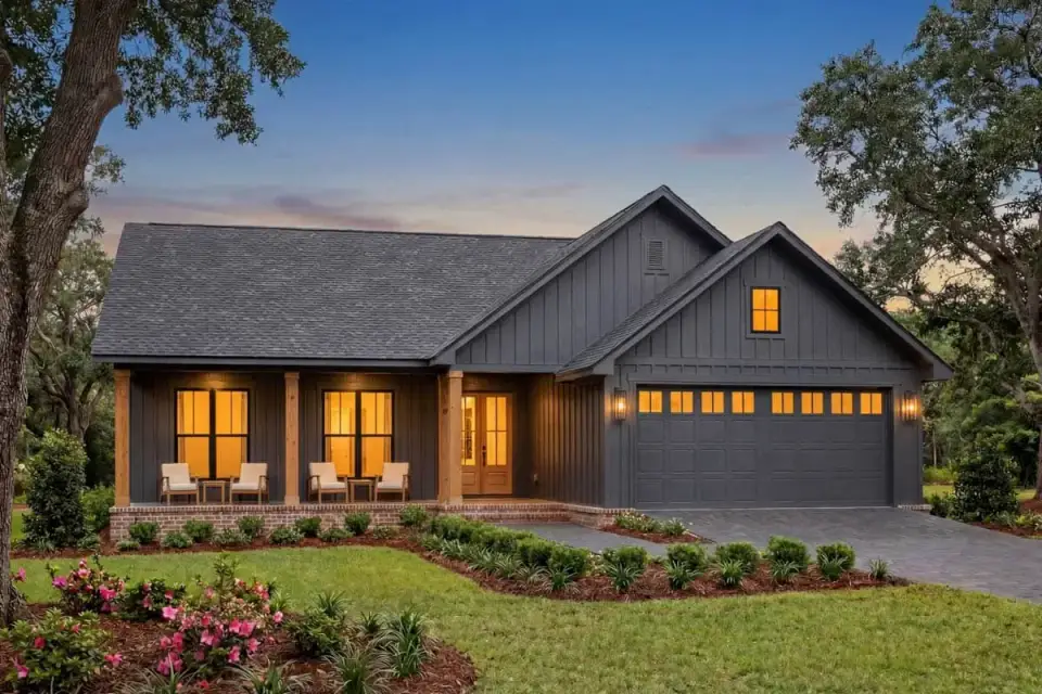 Alternate exterior finish option showing different siding color combination