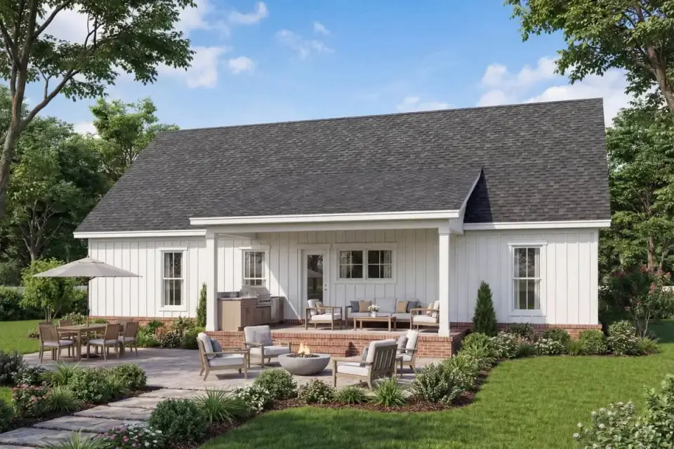 Modern farmhouse with alternate roofing material option