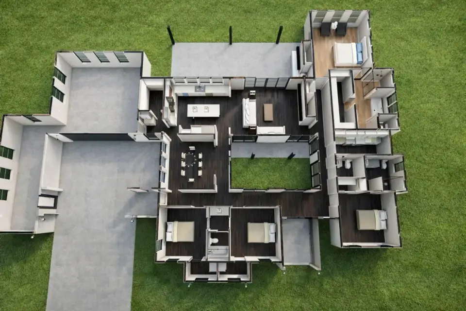 Mediterranean Spanish house plan covered rear patio and pool ready terrace