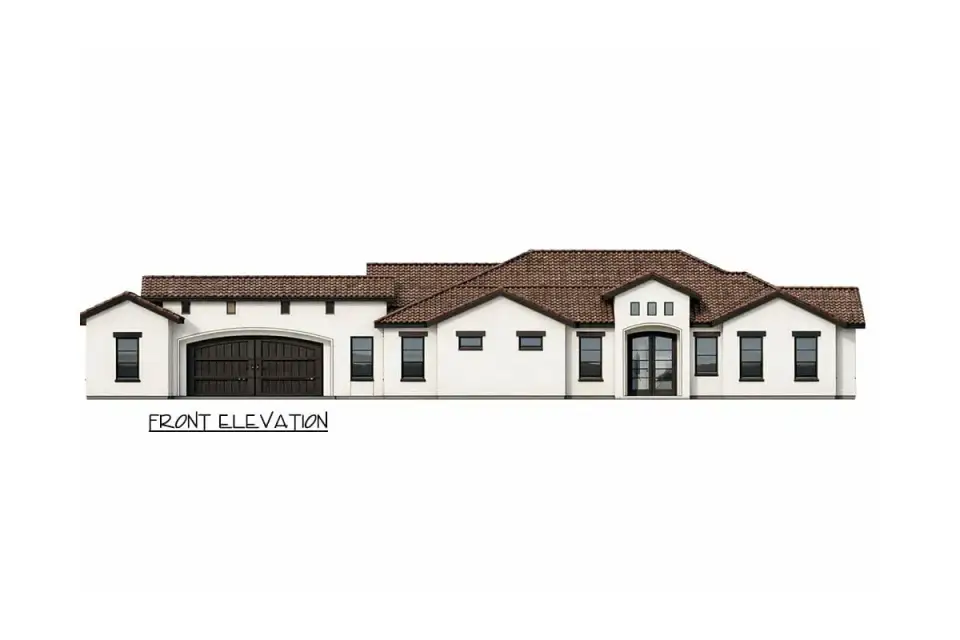 Mediterranean Spanish house plan drought tolerant landscape with native grasses