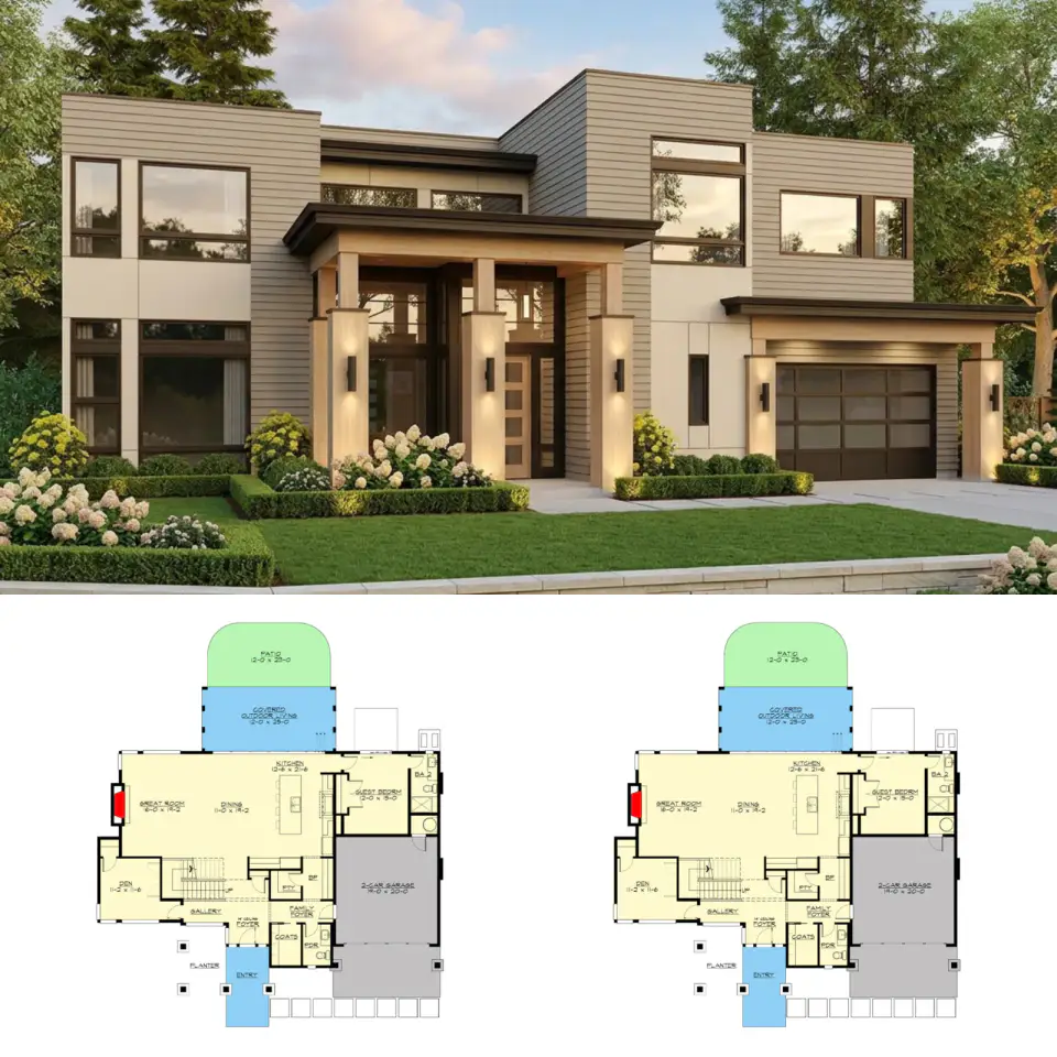 Modern 5-Bed House Plan with Roof Deck & Guest Suite