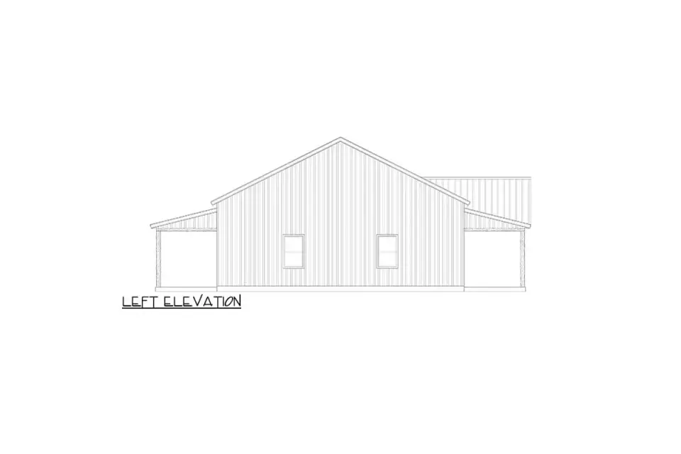 Side elevation of plan 170017ADS showing gable roof form and vertical siding