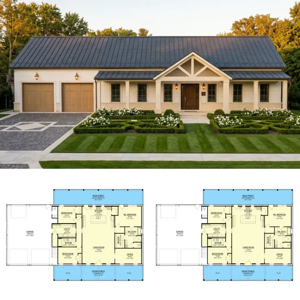 Modern Barndominium with Home Office and 2-Car Garage