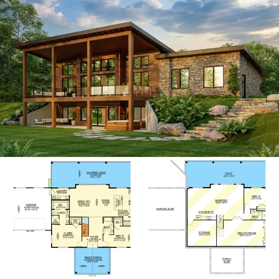 Modern Mountain House Plan with Expansive Rear Decks