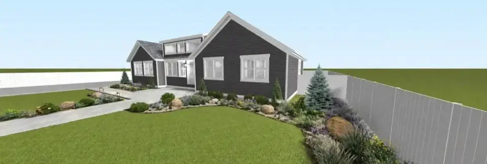 Modern farmhouse exterior showing central shed-roof dormer and metal roof accent