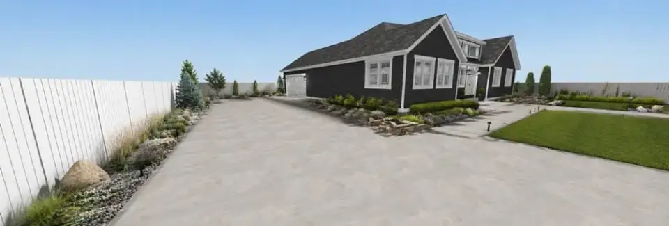 Side elevation with covered porch and board-and-batten siding