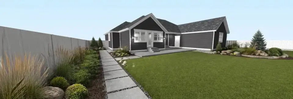 Alternate rendering with horizontal dark siding and white trim