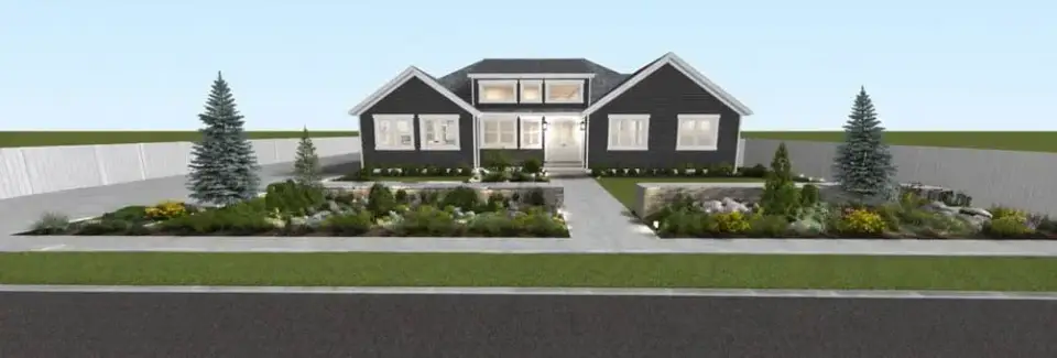 Rear elevation of the single-story farmhouse plan