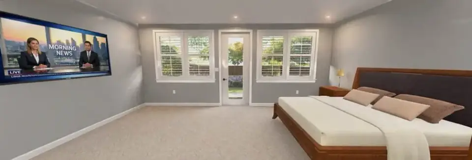 Basement bedroom with neutral finishes