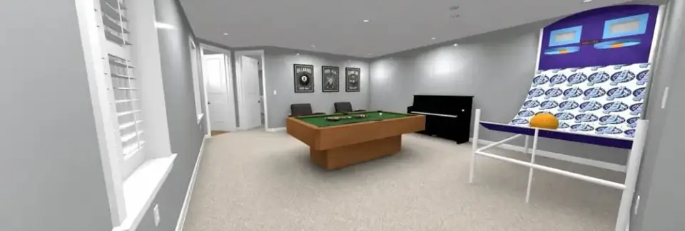 Kitchen with large island seating and white trim
