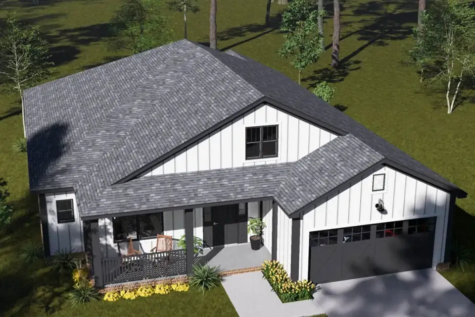 Side elevation of 4-bedroom farmhouse plan 52551WM
