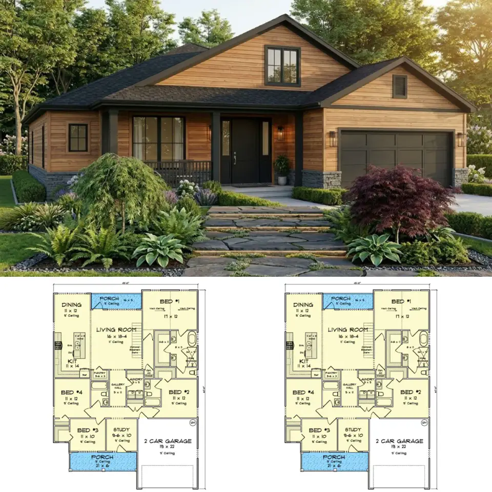 Modern Farmhouse House Plan with 4 Beds and 2-Car Garage