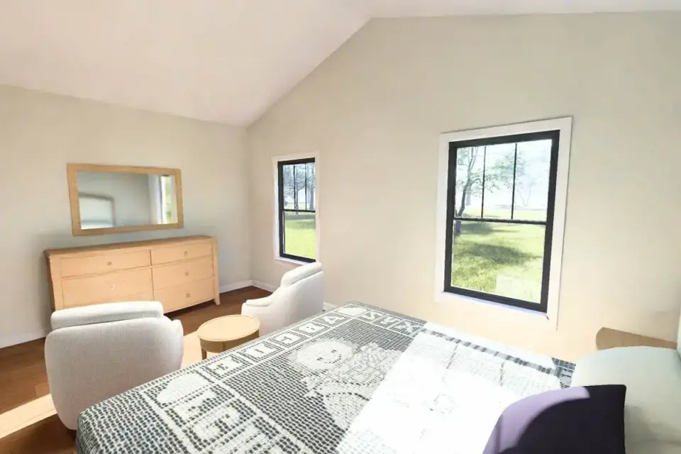 Dedicated study near entry in modern farmhouse plan 52551WM