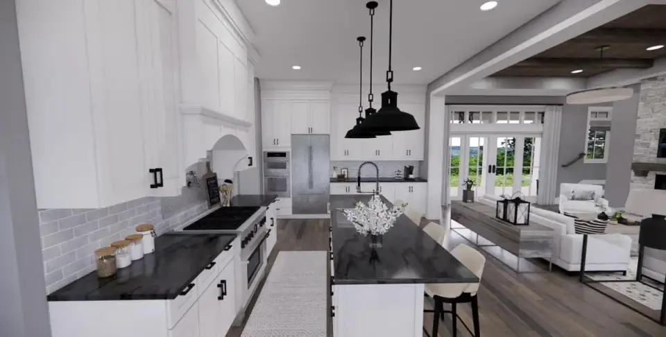 Walk-through pantry connecting kitchen to mudroom