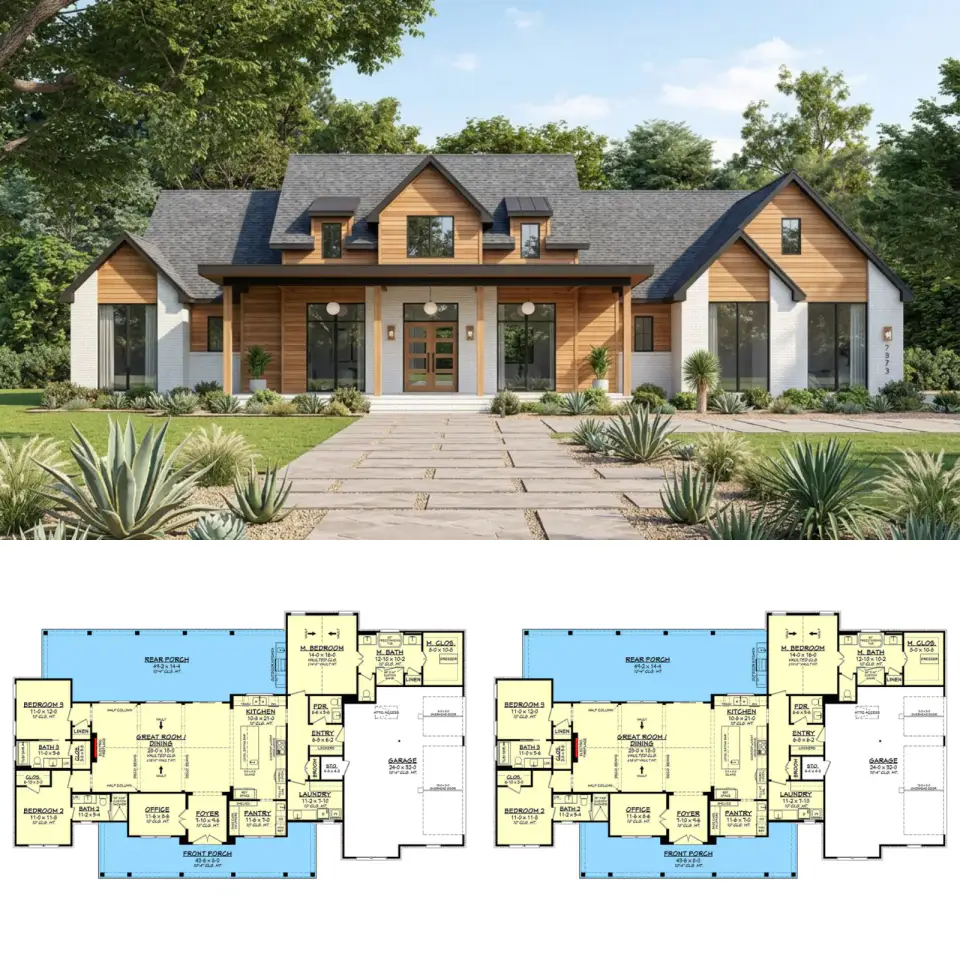 2,379 Sq Ft Modern Farmhouse Plan with Outdoor Kitchen