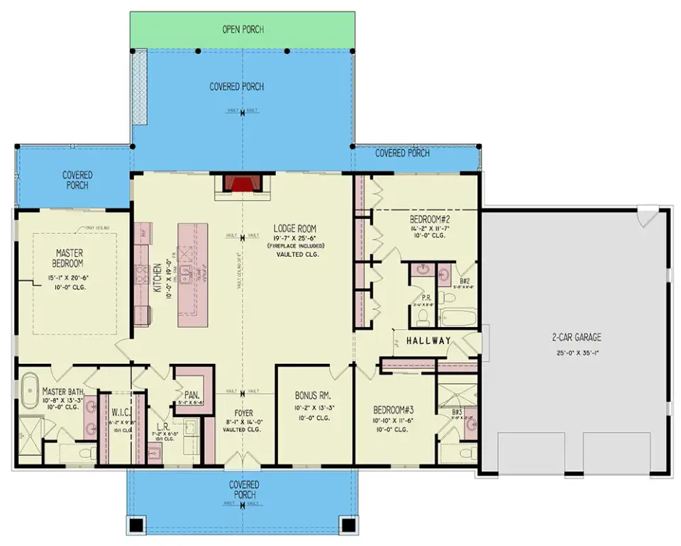 Modern farmhouse mountain plan 2439 sq ft main level floor plan with vaulted lodge room