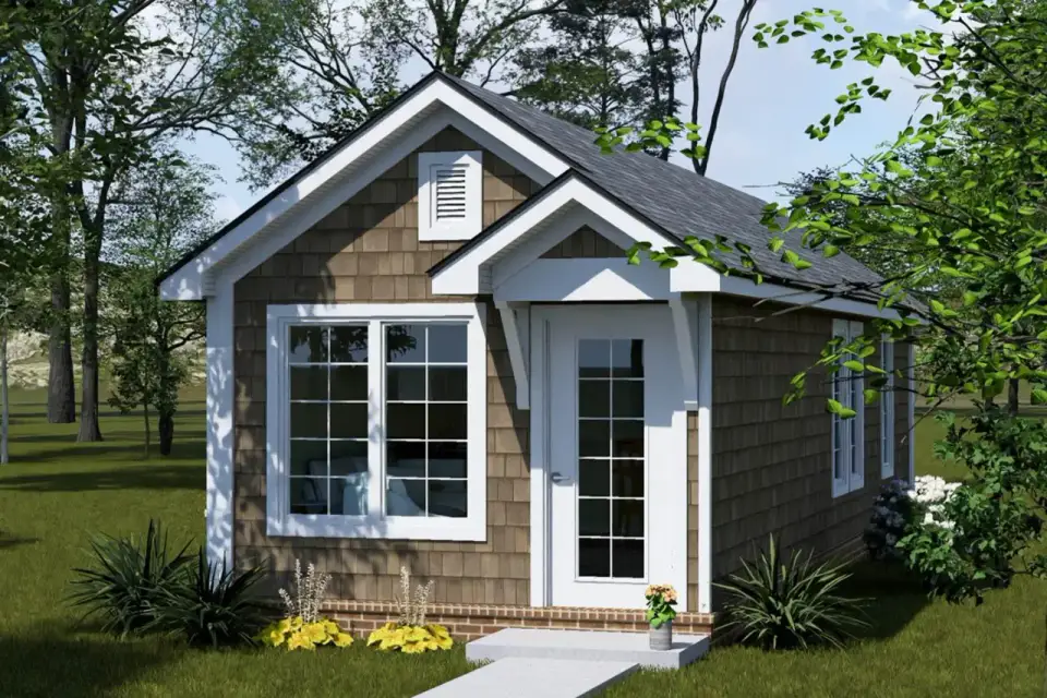 Plan 52530WM side elevation showing narrow rectangular footprint and side-gable roofline suited to constrained lots