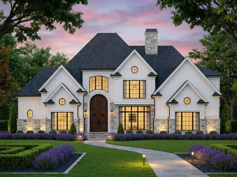 Farmhouse stone blend facade variation of plan 12147JL