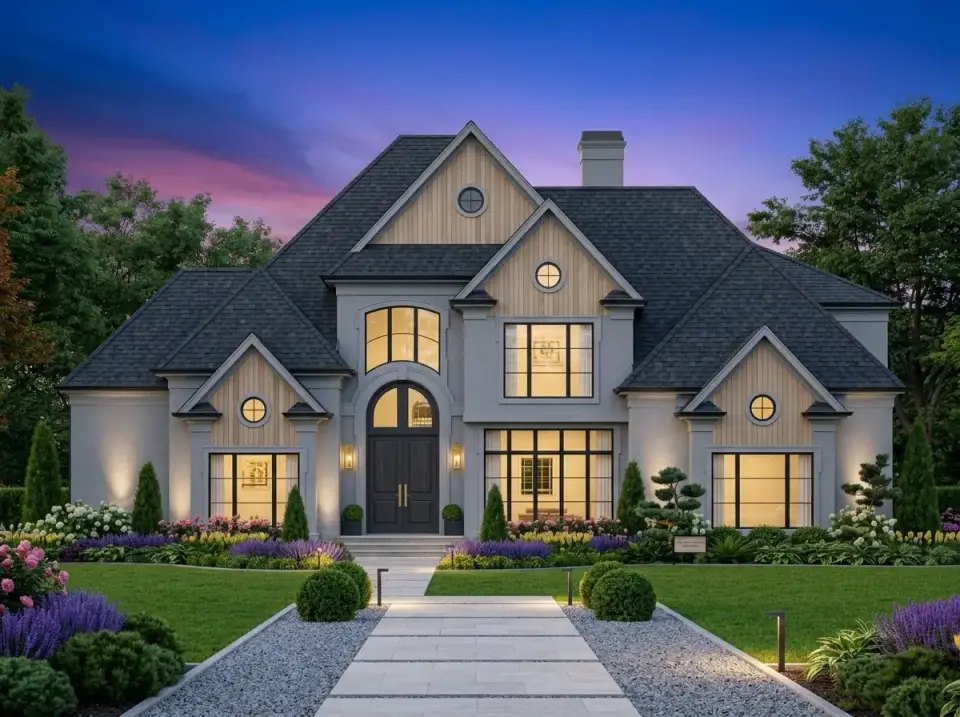 Coastal gray transitional facade variation of plan 12147JL