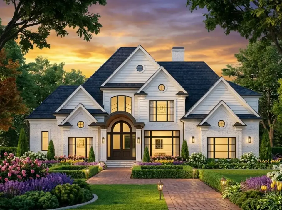 Classic painted brick facade variation of plan 12147JL