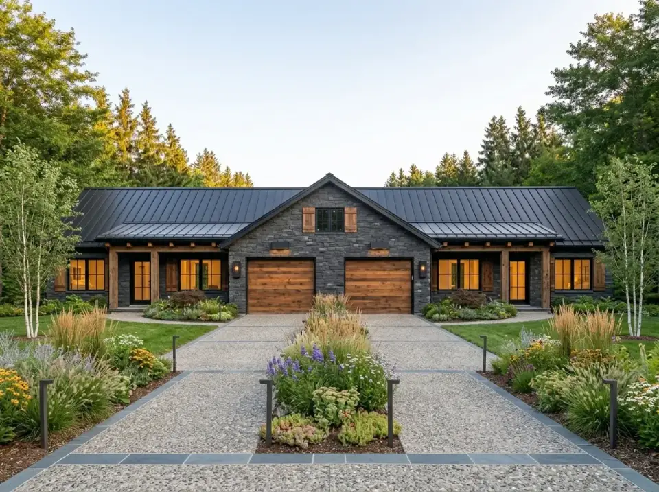 Plan 25077DH mountain rustic stone facade with stacked stone and metal roof