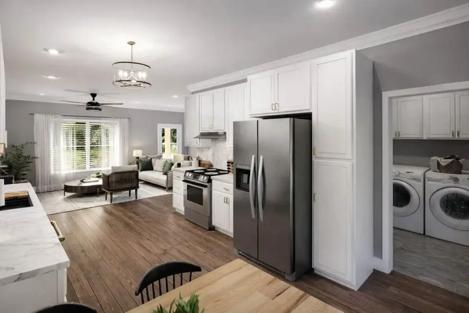Plan 25077DH open living dining sightline 9 foot ceilings