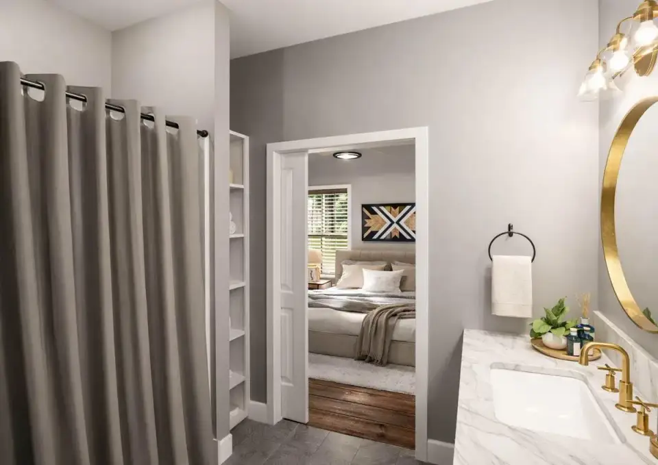 Plan 25077DH secondary bedroom with standard furniture layout