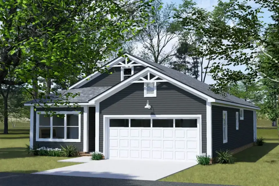 Plan 52531WM dark metal roof and gable truss detail