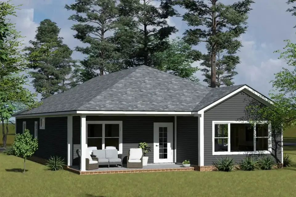 Plan 52531WM rear elevation covered porch with columns