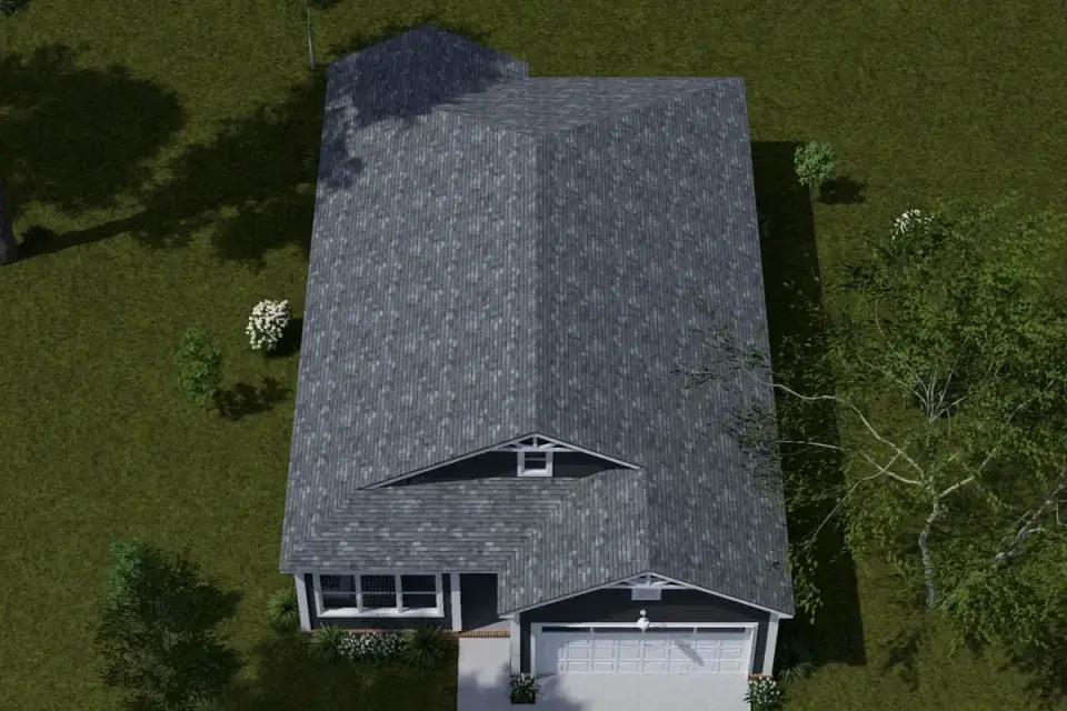 Plan 52531WM front facade with decorative gable truss
