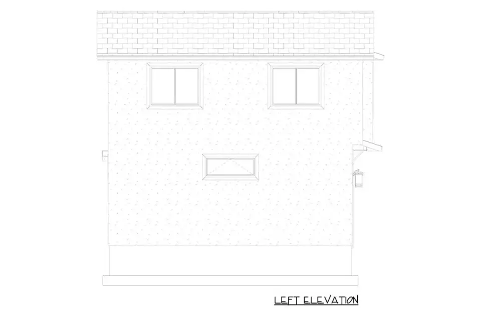 Opposite side elevation showing massing and roof overhangs