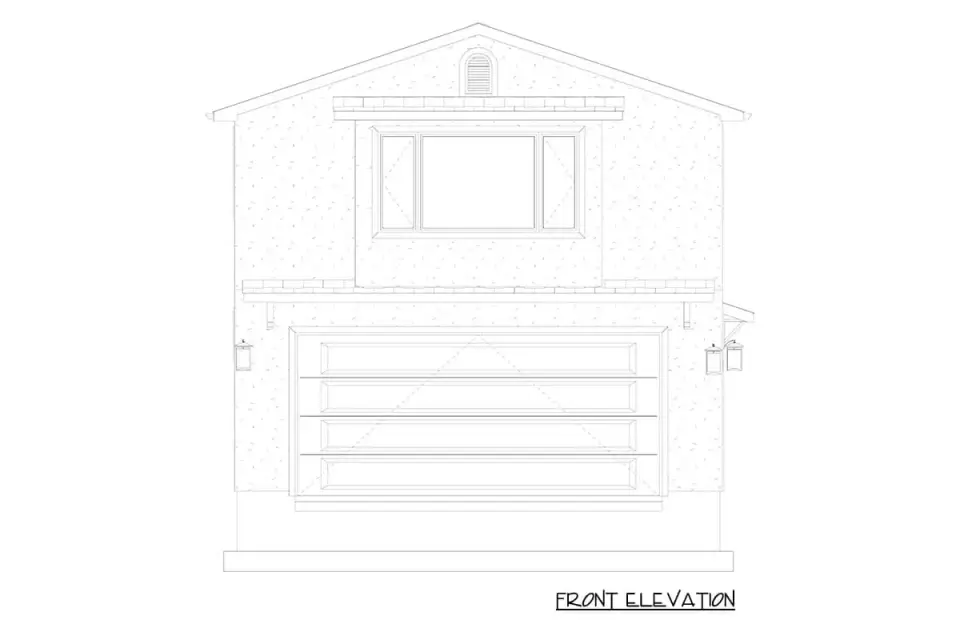 Side elevation drawing showing stairwell and upper floor windows