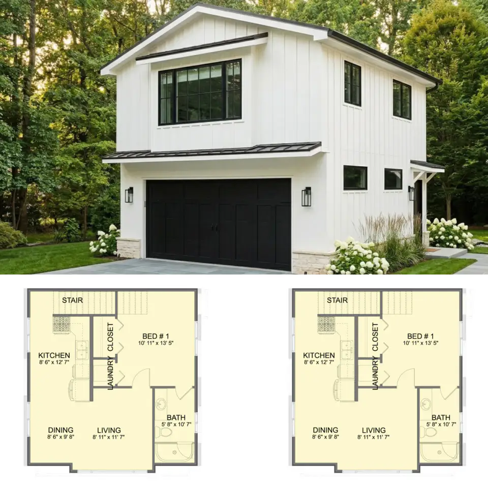Traditional ADU Garage Apartment Plan 61718UT