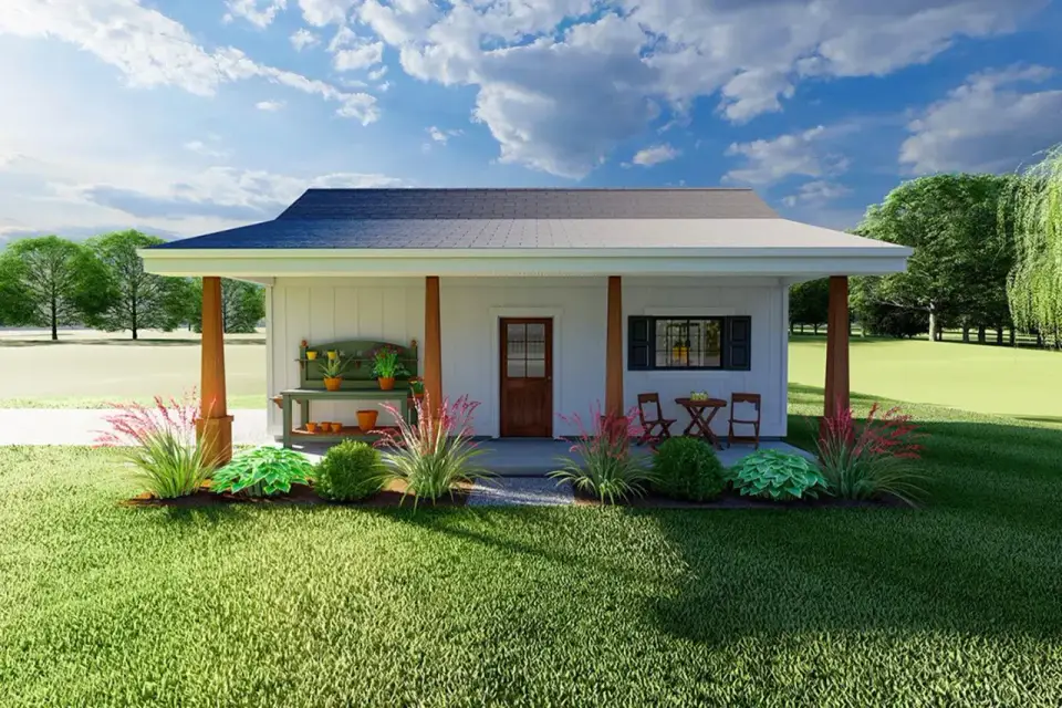 Plan 67849MG gable roof and wood column detail