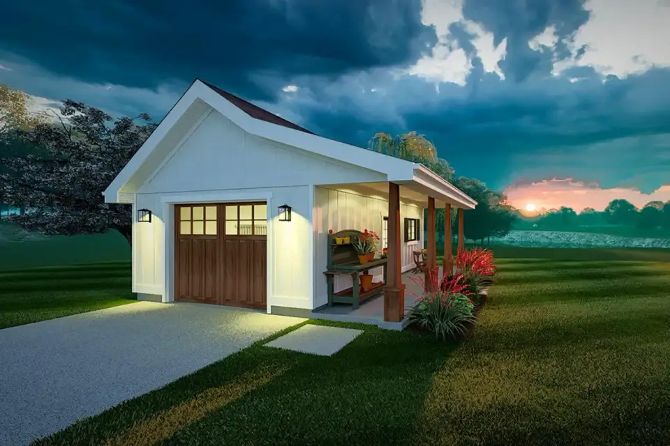 Plan 67849MG wood overhead garage door with glass lites