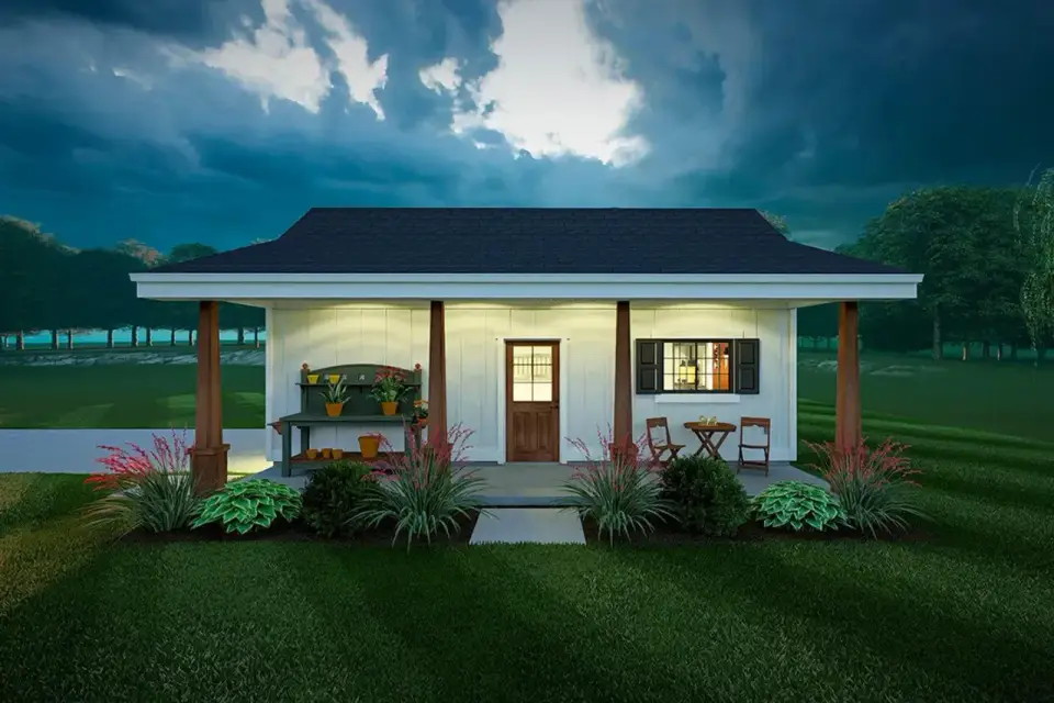 Plan 67849MG covered porch column and beam detail
