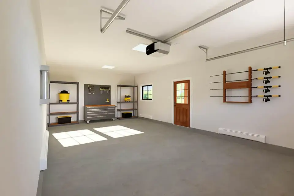 Plan 67849MG open interior garage volume with track lighting