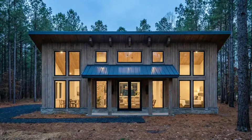 Plan 70953MK cottage in coniferous forest setting