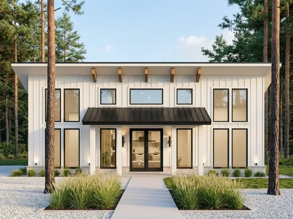 Plan 70953MK modern farmhouse facade white board and batten