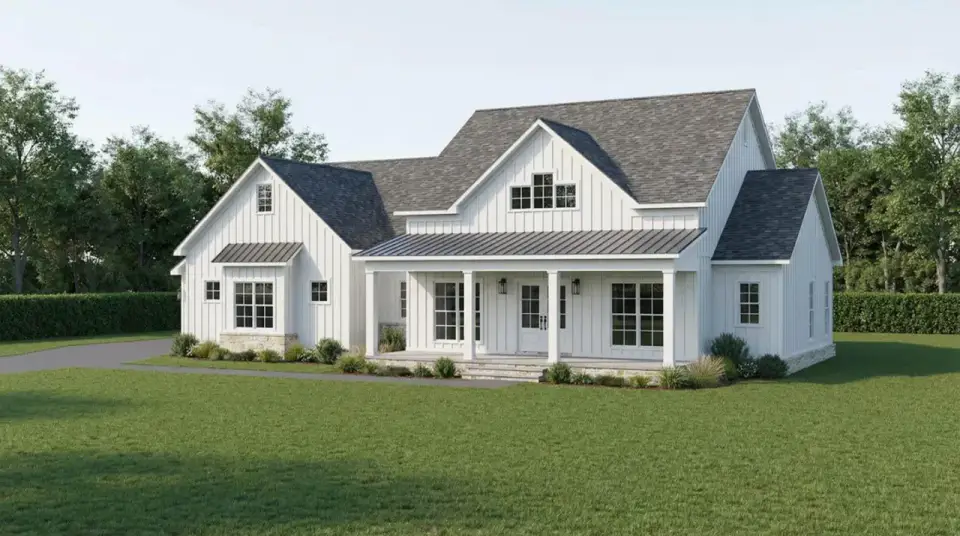Plan 70954MK front porch with metal roof accent