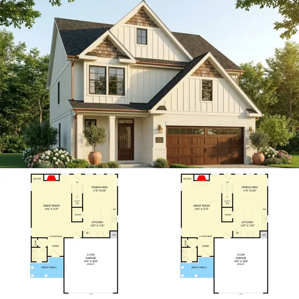 4-Bed Modern Traditional Farmhouse Plan | 1,925 Sq Ft