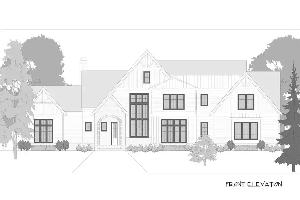 Detail of timber brackets and arched stone entry on plan 750024LDG