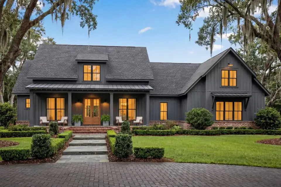 2686 sq ft single story farmhouse front elevation brick foundation
