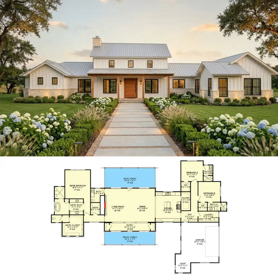 Modern Hill Country Farmhouse Plan