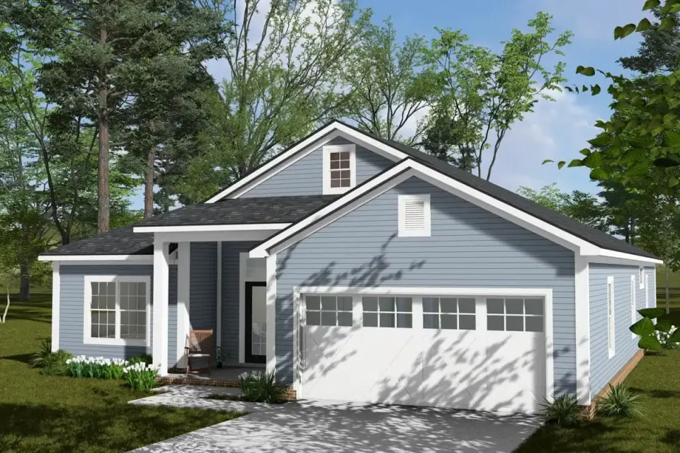 Ranch house plan side elevation with gable roof