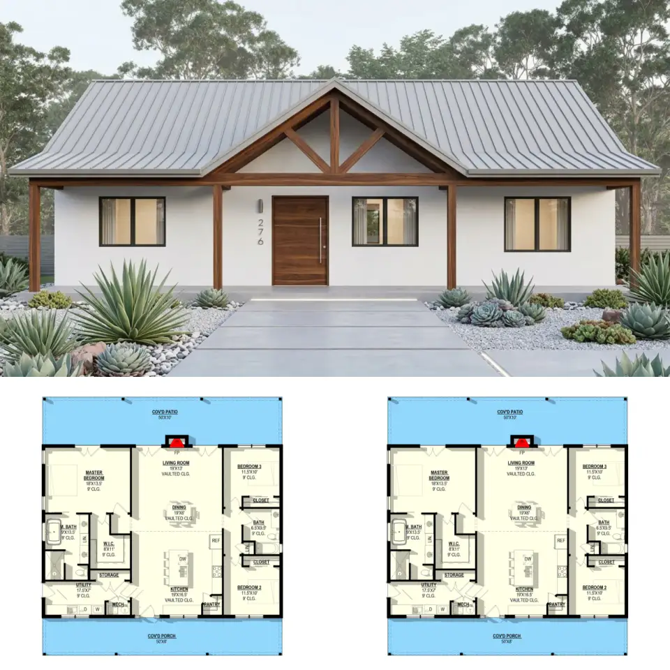 1,800 Sq Ft Barndominium Floor Plan with Vaulted Living