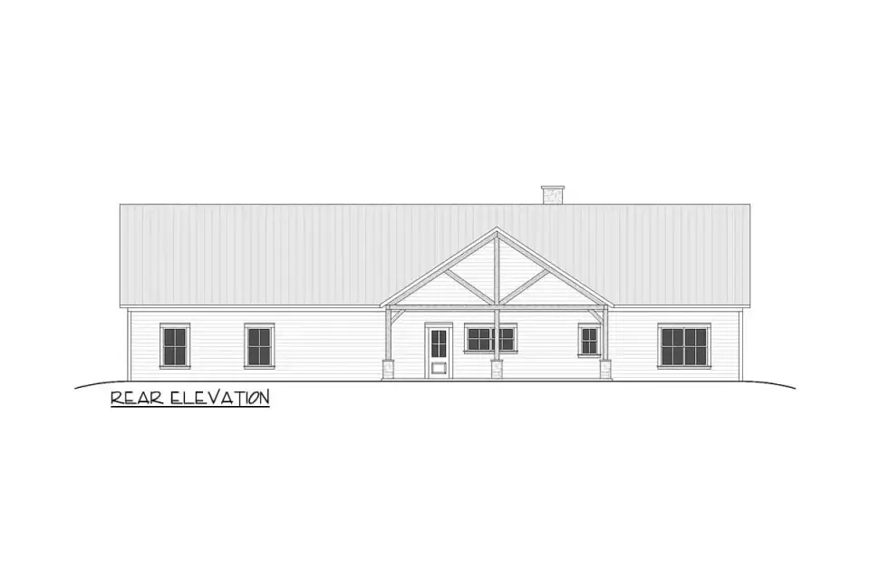 Side-entry 2-car garage detail on a 5-bedroom barndominium plan
